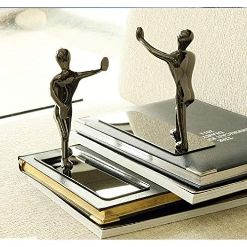  [아마존베스트]Fasmov Heavy Duty Stainless Steel Man Bookends Nonskid Bookends Art Bookend, Black