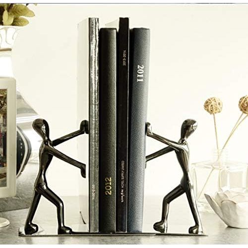  [아마존베스트]Fasmov Heavy Duty Stainless Steel Man Bookends Nonskid Bookends Art Bookend, Black