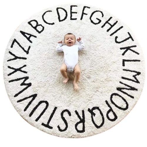  FasterS ABC Large Baby Rug for Nursery Kids Round Educational Alphabet Warm Soft Activity Mat Floor Area Rugs Cotton Non-Slip for Children Toddlers Bedroom 59inch