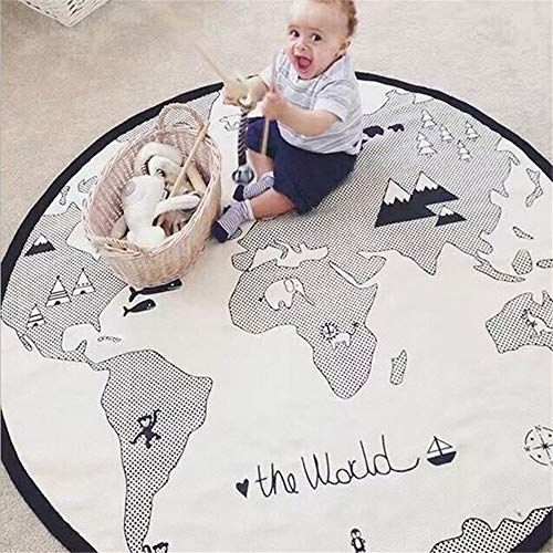  [아마존베스트]FasterS 53 Inches Adventure World Map Pattern Baby Crawling Mats Game Blanket Floor Playmats Kids Infant Child Activity Round Rug