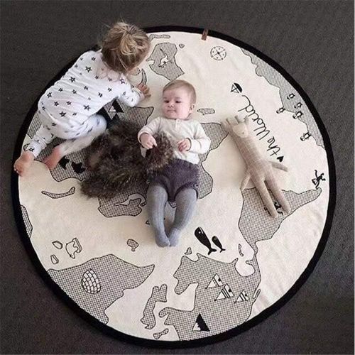  [아마존베스트]FasterS 53 Inches Adventure World Map Pattern Baby Crawling Mats Game Blanket Floor Playmats Kids Infant Child Activity Round Rug