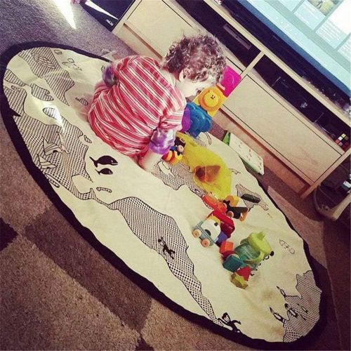  [아마존베스트]FasterS 53 Inches Adventure World Map Pattern Baby Crawling Mats Game Blanket Floor Playmats Kids Infant Child Activity Round Rug