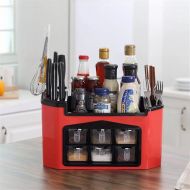 FasterS Multifunctional Plastic Spice Rack Cutlery Holder Tray Seasoning Box Set Countertop Storage Organiser Sauces Holder for Home Kitchen red