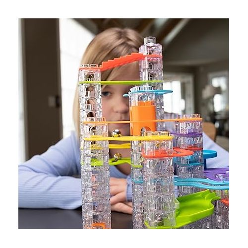  Fat Brain Toys Trestle Tracks Deluxe Set - 124-Piece Modular Marble Run, Ages 8+