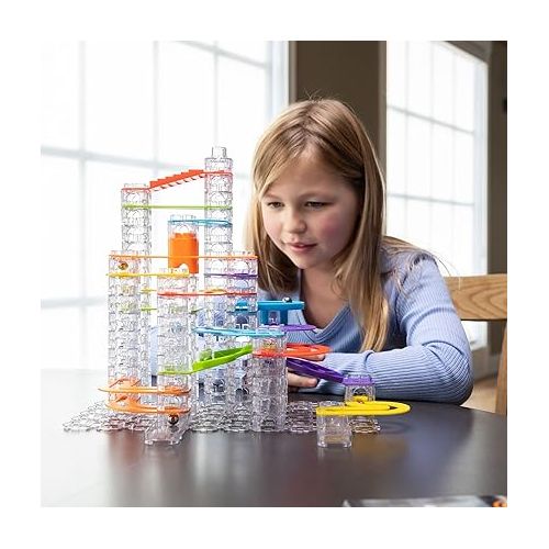  Fat Brain Toys Trestle Tracks Deluxe Set - 124-Piece Modular Marble Run, Ages 8+