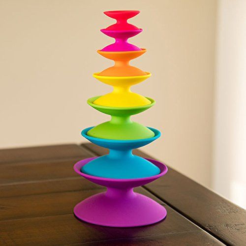  [아마존베스트]Fat Brain Toys Spoolz, Balancing and Stacking Toys for Toddlers, Set of 7, Multicolor