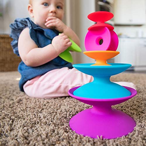  [아마존베스트]Fat Brain Toys Spoolz, Balancing and Stacking Toys for Toddlers, Set of 7, Multicolor