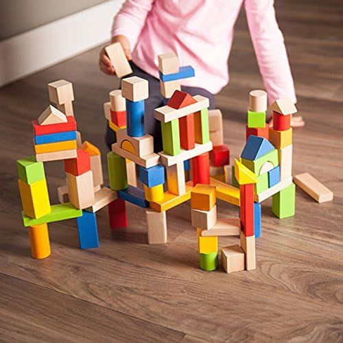  Fat Brain Toys 100 pc Block Set - Timber Blocks - 100 Piece Wooden Block Set Baby Toys & Gifts for Ages 1 to 2