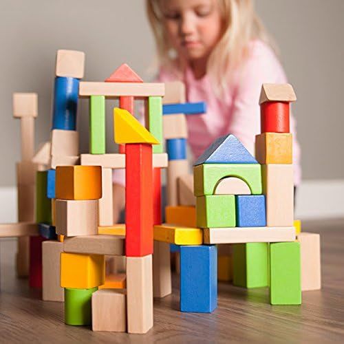  Fat Brain Toys 100 pc Block Set - Timber Blocks - 100 Piece Wooden Block Set Baby Toys & Gifts for Ages 1 to 2