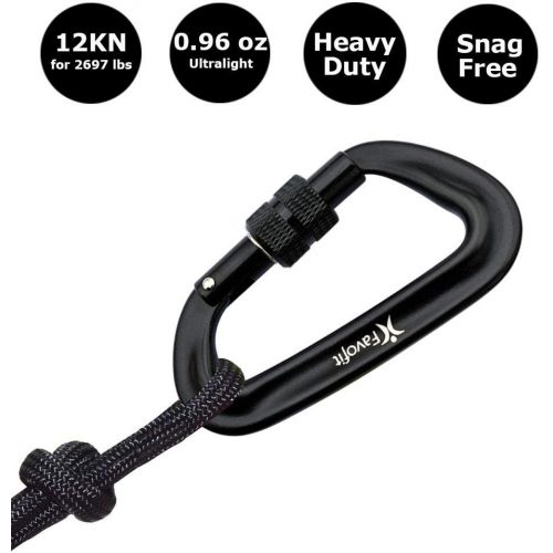  [아마존베스트]Favofit Ultra Sturdy Locking Carabiner Clips, 12KN (2697 lbs Each) Heavy Duty Caribeaners for Camping, Hiking, Outdoor & Gym etc, Small Carabiners for Dog Leash & Harness, Not for