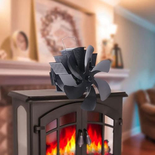  Fawcotu Fireplace Fan,6 Blades Heat Powered Fan,Powerless Stove Fan for Fireplace Wood Burner,Easy to Install(Black)