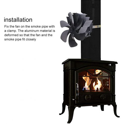  Fawcotu Fireplace Fan,6 Blades Heat Powered Fan,Powerless Stove Fan for Fireplace Wood Burner,Easy to Install(Black)