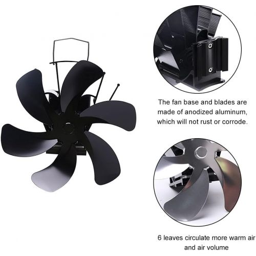  Fawcotu Fireplace Fan,6 Blades Heat Powered Fan,Powerless Stove Fan for Fireplace Wood Burner,Easy to Install(Black)