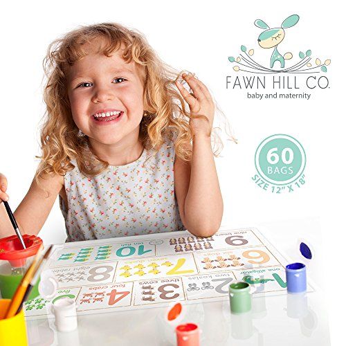  [아마존베스트]Fawn Hill Co. Disposable Placemats for Baby | Peel & Stick on Adhesive Table Topper | ABC & Numbers Educational Animal Sticky Travel Place Mat at Restaurants | Toddler Food & Kid C