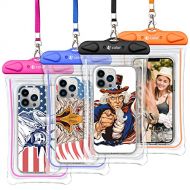 [아마존베스트]Waterproof Case, 4 Pack F-color Floating Clear Waterproof Phone Pouch TPU Dry Case Compatible iPhone X 8 7 7 Plus Home Button for iPhone, Google Pixel, Samsung, HTC, LG, Blue Black