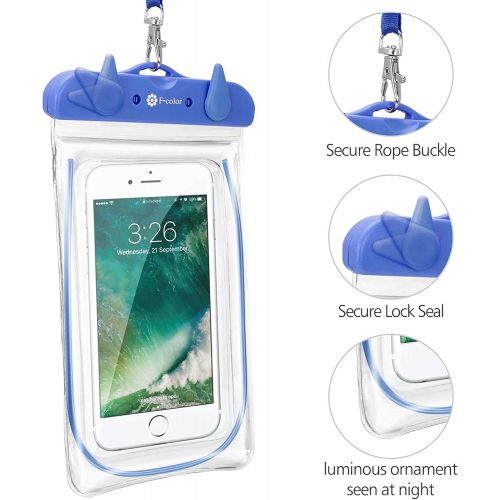  [아마존베스트]Waterproof Case, 4 Pack F-color Floating Clear Waterproof Phone Pouch TPU Dry Case Compatible iPhone X 8 7 7 Plus Home Button for iPhone, Google Pixel, Samsung, HTC, LG, Blue Black