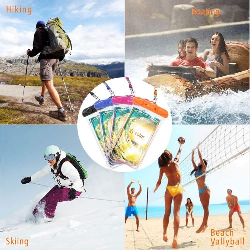  [아마존베스트]F-color Waterproof Case, 4 Pack Transparent PVC Waterproof Phone Pouch Dry Bag for Swimming, Boating, Fishing, Skiing, Rafting, Protect iPhone X 8 7 6S Plus SE, Galaxy S6 S7, LG G5