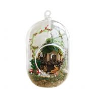 Fcoson Miniature Fairy Garden Ornaments Accessories DIY House Kits Wooden Dollhouse with Crystal Glass Ball Hanging Decorations for bedroom home Table Balcony
