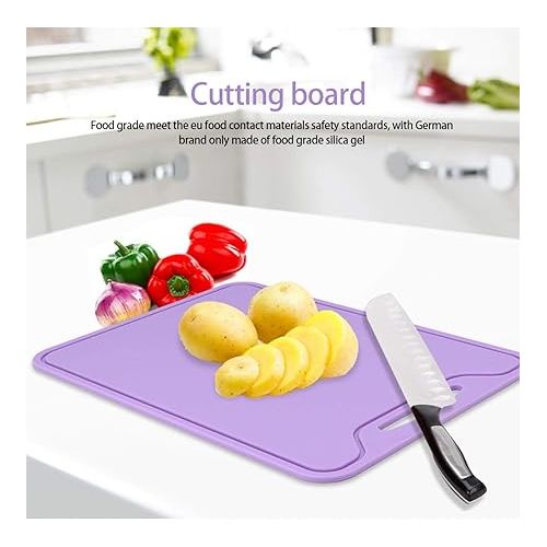  Fdit Chopping Board Food Grade Silicone Flexible Cutting Board Chopping Board for Home Kitchen Use Purple