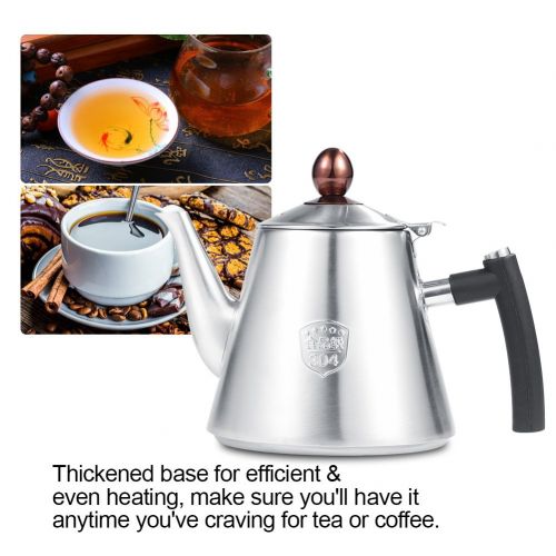 Fdit Teekanne mit Fassungsvermoegen 1.2 l Edelstahl Herd Teekanne Tee Kaffeekanne Wasserkocher hitzebestandig Schnell Kochendes Silikon Griff Matt