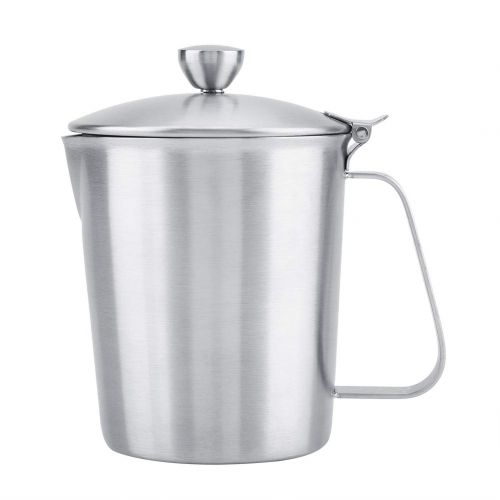  Fdit Edelstahl Milch Aufschaumen Pitcher Kaffee Pull Flower Cup Becher mit Deckel und Messung(500ML)