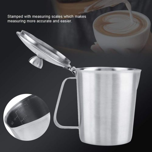  Fdit Edelstahl Milch Aufschaumen Pitcher Kaffee Pull Flower Cup Becher mit Deckel und Messung(500ML)