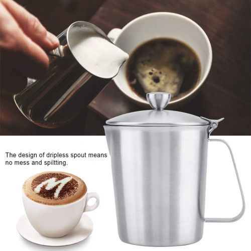  Fdit Edelstahl Milch Aufschaumen Pitcher Kaffee Pull Flower Cup Becher mit Deckel und Messung(500ML)