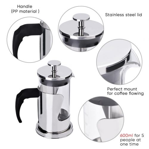  Fdit French Press Kaffeebereiter, 304 Edelstahl und Glas, 350 ml, hitzebestandig