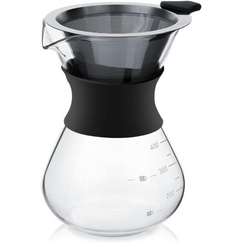  Fdit Glas Hand Drip Glas Kaffeemaschine Topf mit Edelstahl Permanent Filter400ml mit Skala