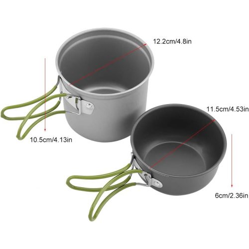  Fdit Outdoor Portable Cookware Cooking Set Anodised Aluminum Non-Stick Pot Bowl BBQ Travel Camping Picnic Hiking Utensils(2Pcs/Set)