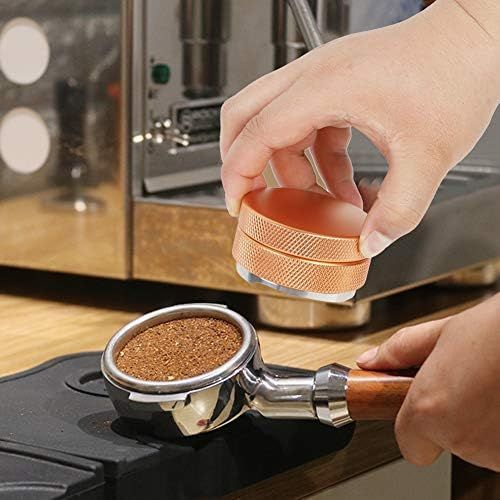  Fdit 58mm Stainless Steel Coffee Tamper Distributor Adjustable Coffee Powder Press Flat Press Tamper (Rose gold)