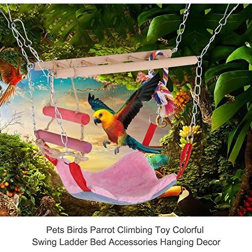  Fdit Haustiere Voegel Papagei Klettern Papagei Sittich Wellensittich Spielzeug Bunte Schaukel Leiter mit Bett Zubehoer Hangende Pet Toys(Rosa)