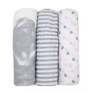 Feathers Swaddle Blankets - Premium Bamboo Cotton Muslin Baby Blankets - Heart Set