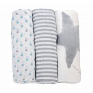 Feathers Swaddle Blankets - Premium Bamboo Cotton Muslin Baby Blankets - Star Set, Blue/Grey, Size: 47 x 47 (120cm x 120cm)