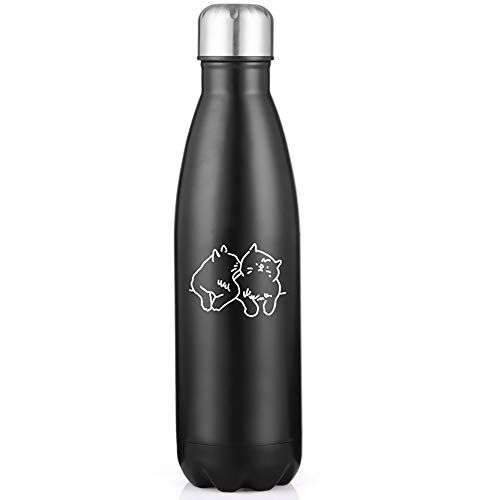  feb.7 Insulated Water Bottle, Vacuum Stainless Steel Cup,Cat Couple Double Wall Design, Standard Mouth, for Outdoor Sports, Fitness, Running Camping Hiking Cycling