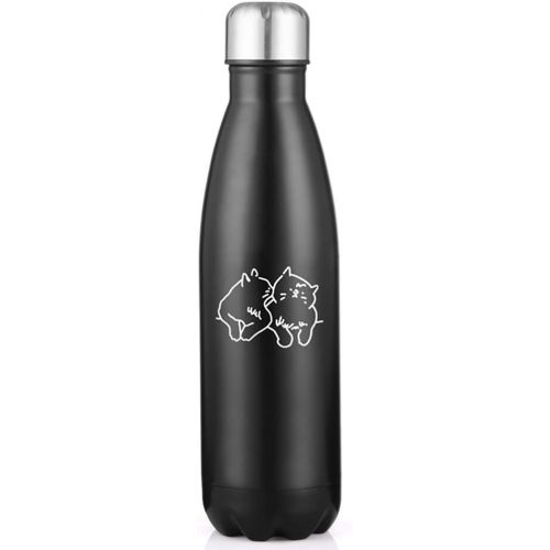  feb.7 Insulated Water Bottle, Vacuum Stainless Steel Cup,Cat Couple Double Wall Design, Standard Mouth, for Outdoor Sports, Fitness, Running Camping Hiking Cycling