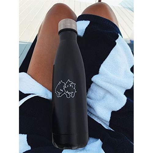  feb.7 Insulated Water Bottle, Vacuum Stainless Steel Cup,Cat Couple Double Wall Design, Standard Mouth, for Outdoor Sports, Fitness, Running Camping Hiking Cycling