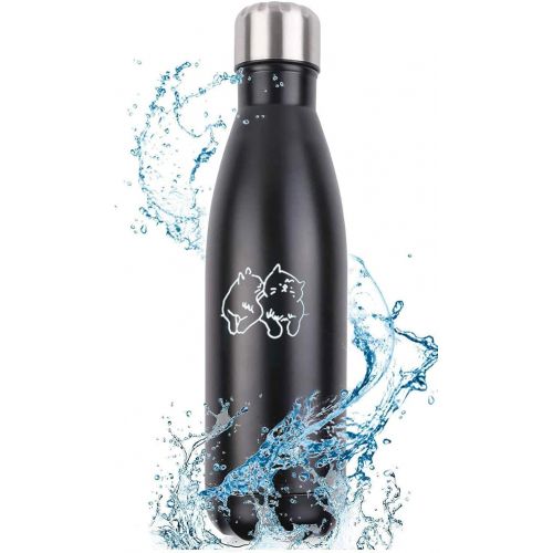  feb.7 Insulated Water Bottle, Vacuum Stainless Steel Cup,Cat Couple Double Wall Design, Standard Mouth, for Outdoor Sports, Fitness, Running Camping Hiking Cycling