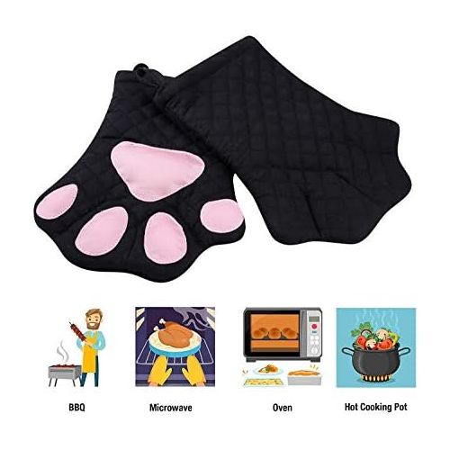  [아마존베스트]Feb.7 Oven Mitts,Cat Design Heat Resistant Cooking Glove Quilted Cotton Lining- Heat Resistant Pot Holder Gloves for Grilling & Baking Gloves BBQ Oven Gloves Kitchen Tools Gift Set BBQ,M