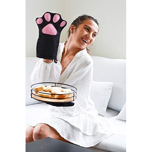  [아마존베스트]Feb.7 Oven Mitts,Cat Design Heat Resistant Cooking Glove Quilted Cotton Lining- Heat Resistant Pot Holder Gloves for Grilling & Baking Gloves BBQ Oven Gloves Kitchen Tools Gift Set BBQ,M