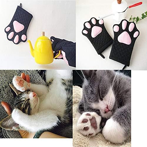  [아마존베스트]Feb.7 Oven Mitts,Cat Design Heat Resistant Cooking Glove Quilted Cotton Lining- Heat Resistant Pot Holder Gloves for Grilling & Baking Gloves BBQ Oven Gloves Kitchen Tools Gift Set BBQ,M