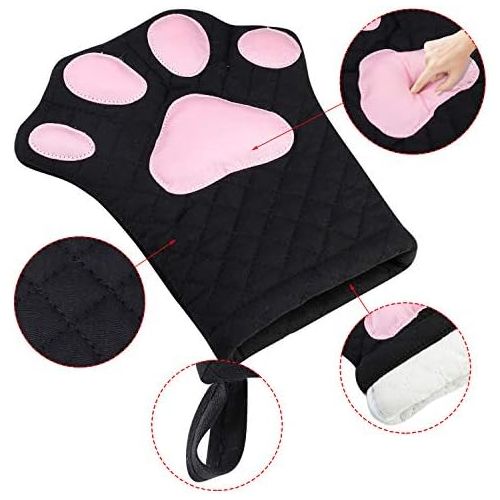  [아마존베스트]Feb.7 Oven Mitts,Cat Design Heat Resistant Cooking Glove Quilted Cotton Lining- Heat Resistant Pot Holder Gloves for Grilling & Baking Gloves BBQ Oven Gloves Kitchen Tools Gift Set BBQ,M