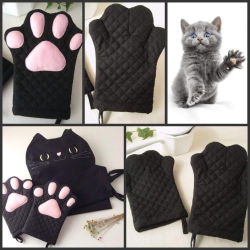  [아마존베스트]Feb.7 Oven Mitts,Cat Design Heat Resistant Cooking Glove Quilted Cotton Lining- Heat Resistant Pot Holder Gloves for Grilling & Baking Gloves BBQ Oven Gloves Kitchen Tools Gift Set BBQ,M