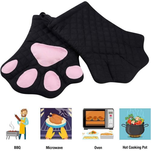  [아마존베스트]Feb.7 Oven Mitts,Cat Design Heat Resistant Cooking Glove Quilted Cotton Lining- Heat Resistant Pot Holder Gloves for Grilling & Baking Gloves BBQ Oven Gloves Kitchen Tools Gift Set BBQ,M