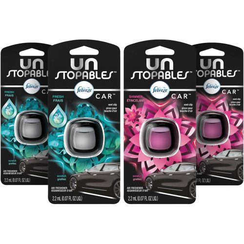  Febreze Car Unstopables Air Freshener Vent Clips, 2 Fresh and Shimmer Scent, 4 Count