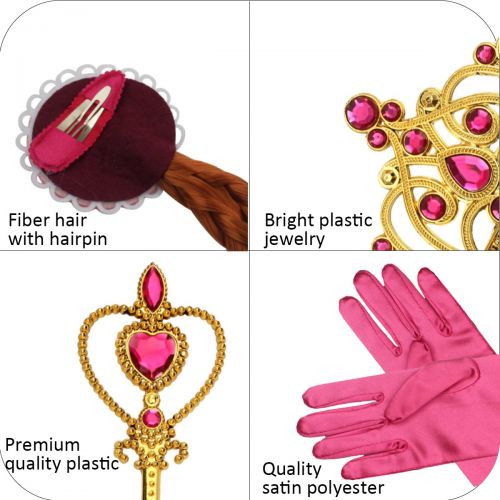  Fedio fedio Girls Princess Dress up Accessories 4 Pieces Gift Set Princess Gloves, Hair Braid, Tiara Crown and Wand for Kids