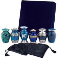 Keepsake Cremation Urns, Blue (6pc), Small Funeral Urns for Human Ashes w/Velvet Box, by Fedmax.