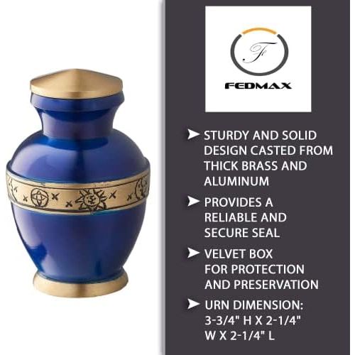  Keepsake Cremation Urns, Blue (6pc), Small Funeral Urns for Human Ashes w/Velvet Box, by Fedmax.