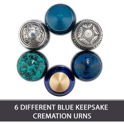  Keepsake Cremation Urns, Blue (6pc), Small Funeral Urns for Human Ashes w/Velvet Box, by Fedmax.