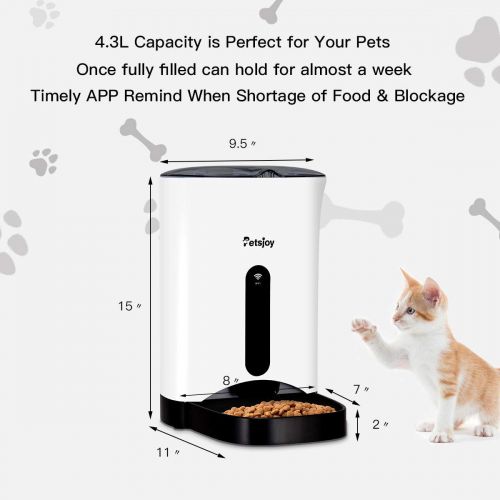 자이언텍스 Giantex Automatic Pet Feeder Food Dispenser for Dogs, Cats, 4.3L Large Capacity, Wi-Fi Enabled App for iPhone and Android, Distribution Alarms, Portion Control, Timer Programmable,